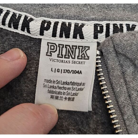 Victoria's Secret Pink 1/4 Zip Pullover Sweatshirt Cropped Size Large Stripe - Picture 5 of 8